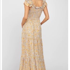 Yellow Floral Smocked Flounce Sleeve Maternity Maxi Dress